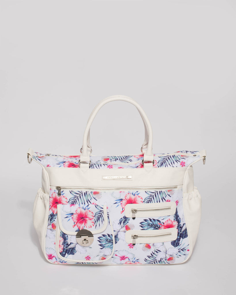 White Pocket And Zip Baby Bag