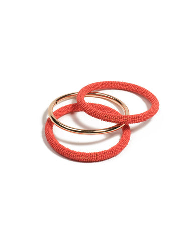 Coral Gold Tone Beaded Bangle Wristwear Pack