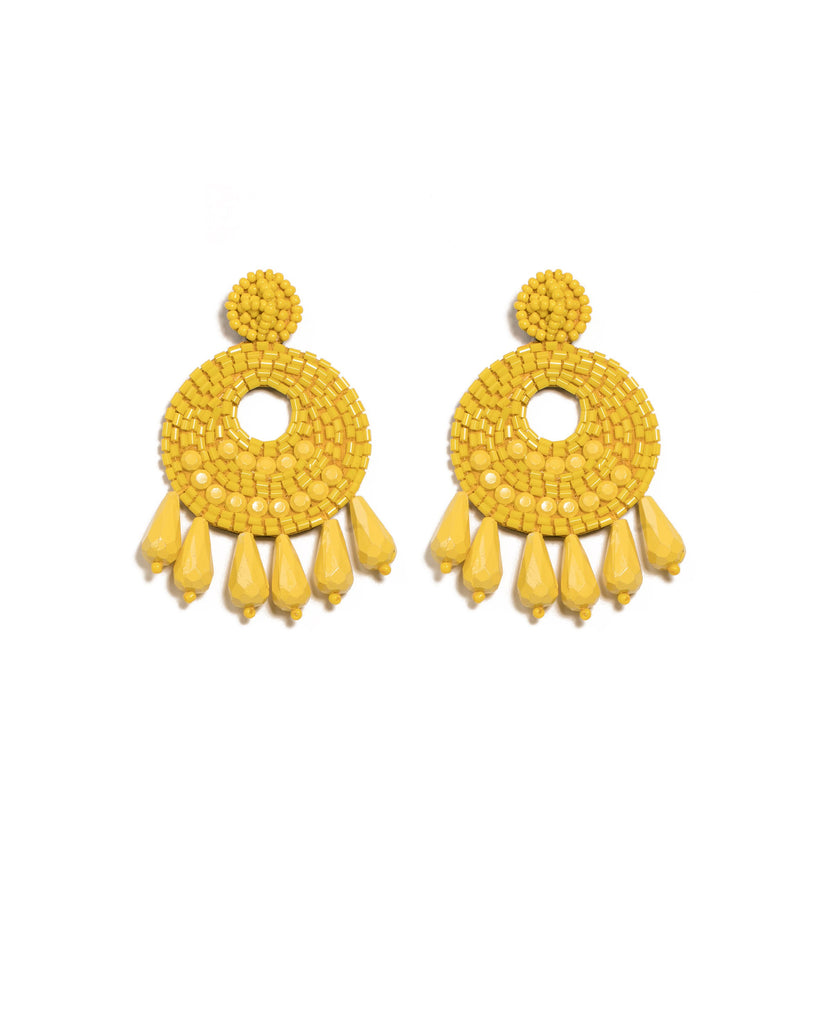 Yellow Silver Tone Acrylic Hoop Earrings