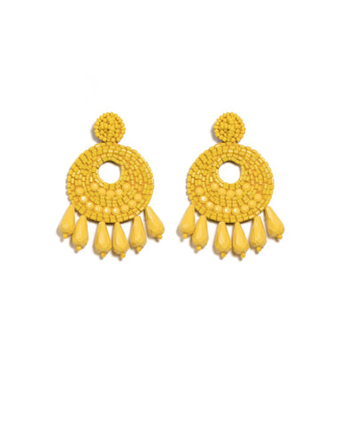 Yellow Silver Tone Acrylic Hoop Earrings