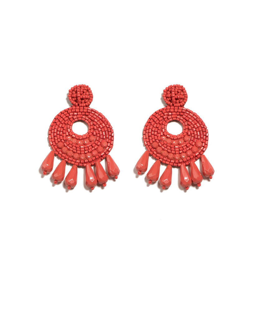 Coral Silver Tone Beaded Statement Drop Earrings