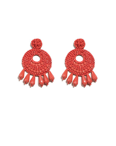 Coral Silver Tone Beaded Statement Drop Earrings
