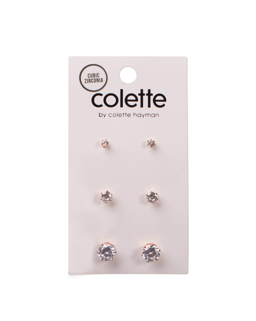Crystal Rose Gold Tone Round Diamante Claw Set Earring Pack