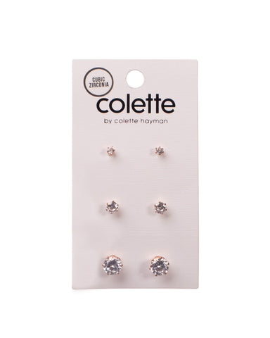 Crystal Rose Gold Tone Round Diamante Claw Set Earring Pack