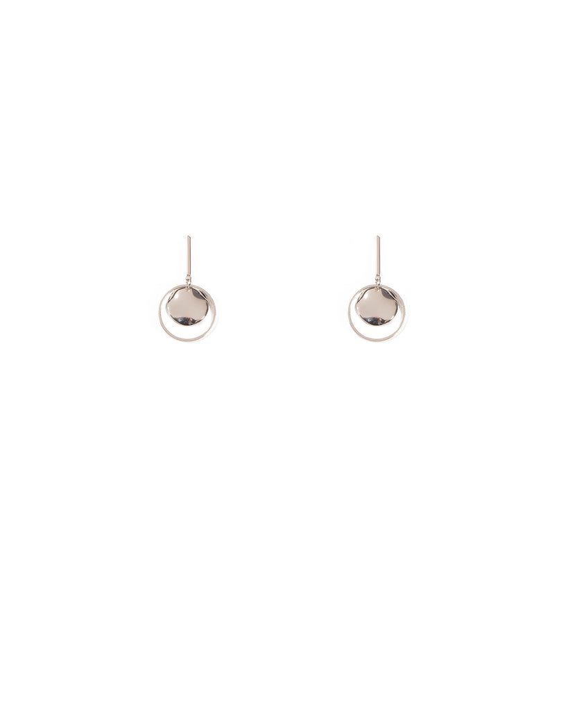 Silver Tone Circle In Circle Bar Drop Earrings
