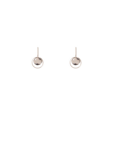 Silver Tone Circle In Circle Bar Drop Earrings