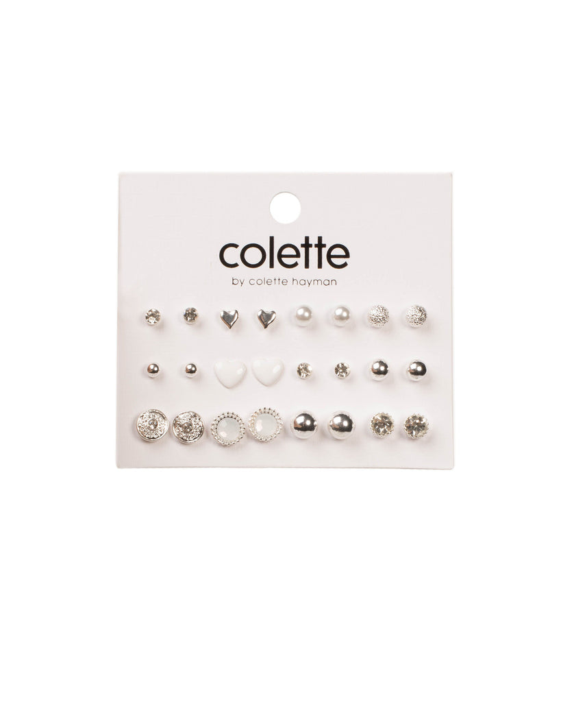 Crystal Silver Tone Heart Pearl Earrings Pack