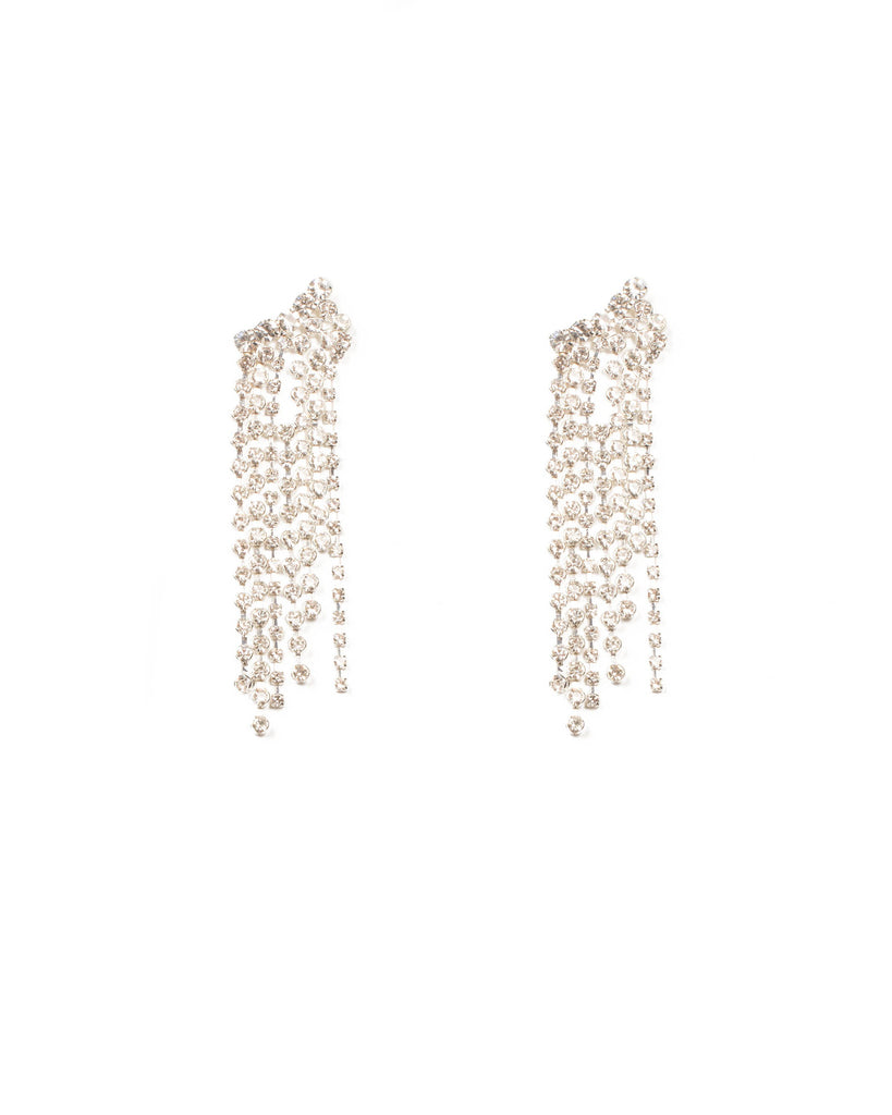Crystal Silver Tone Diamante Tassel Statement Drop Earrings