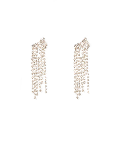 Crystal Silver Tone Diamante Tassel Statement Drop Earrings