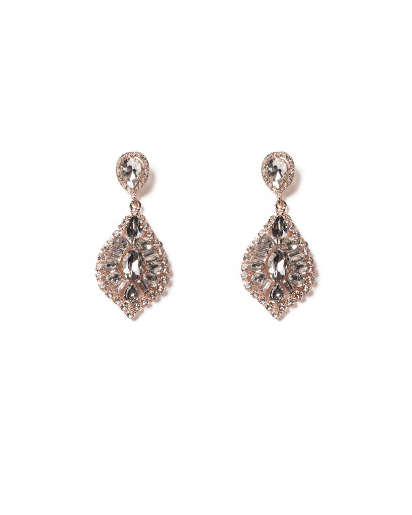 Crystal Rose Gold Tone Diamante Encrusted Drop Earrings