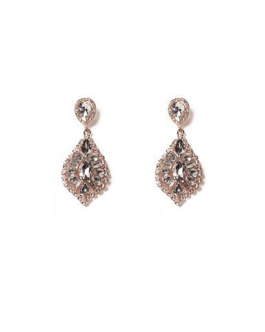 Crystal Rose Gold Tone Diamante Encrusted Drop Earrings