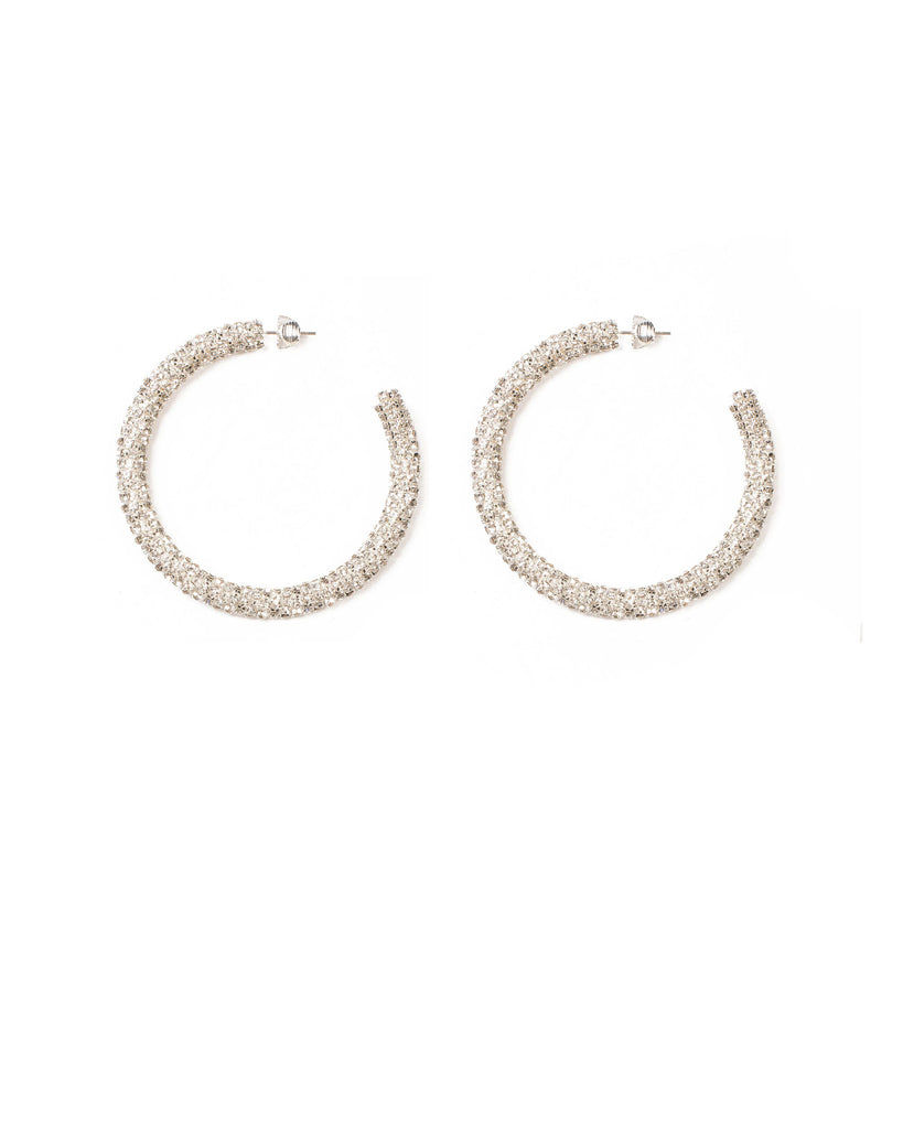 Crystal Silver Tone Diamante Encrusted Hoop Earrings