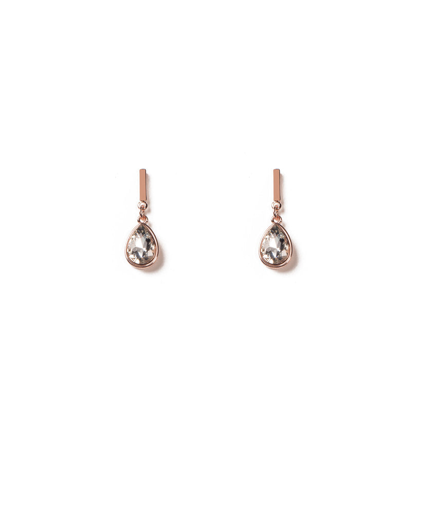 Crystal Rose Gold Tone Pave Diamante Tear Drop Earrings