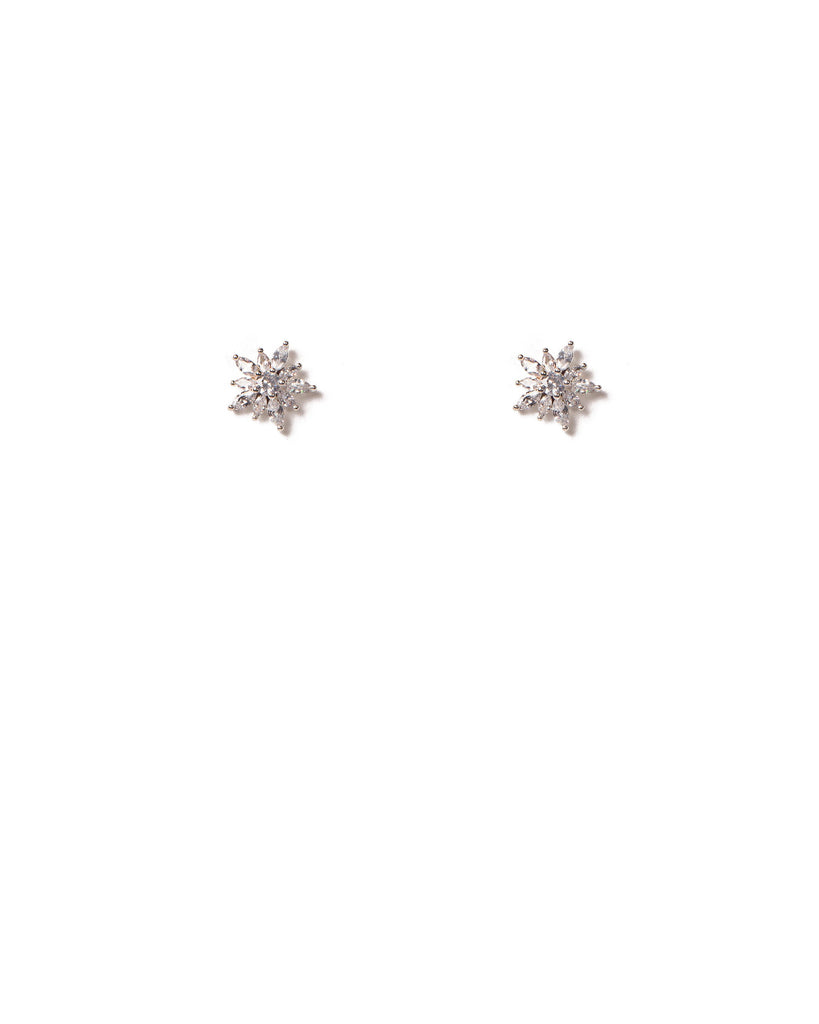 Crystal Silver Tone Pave Star Stud Earrings