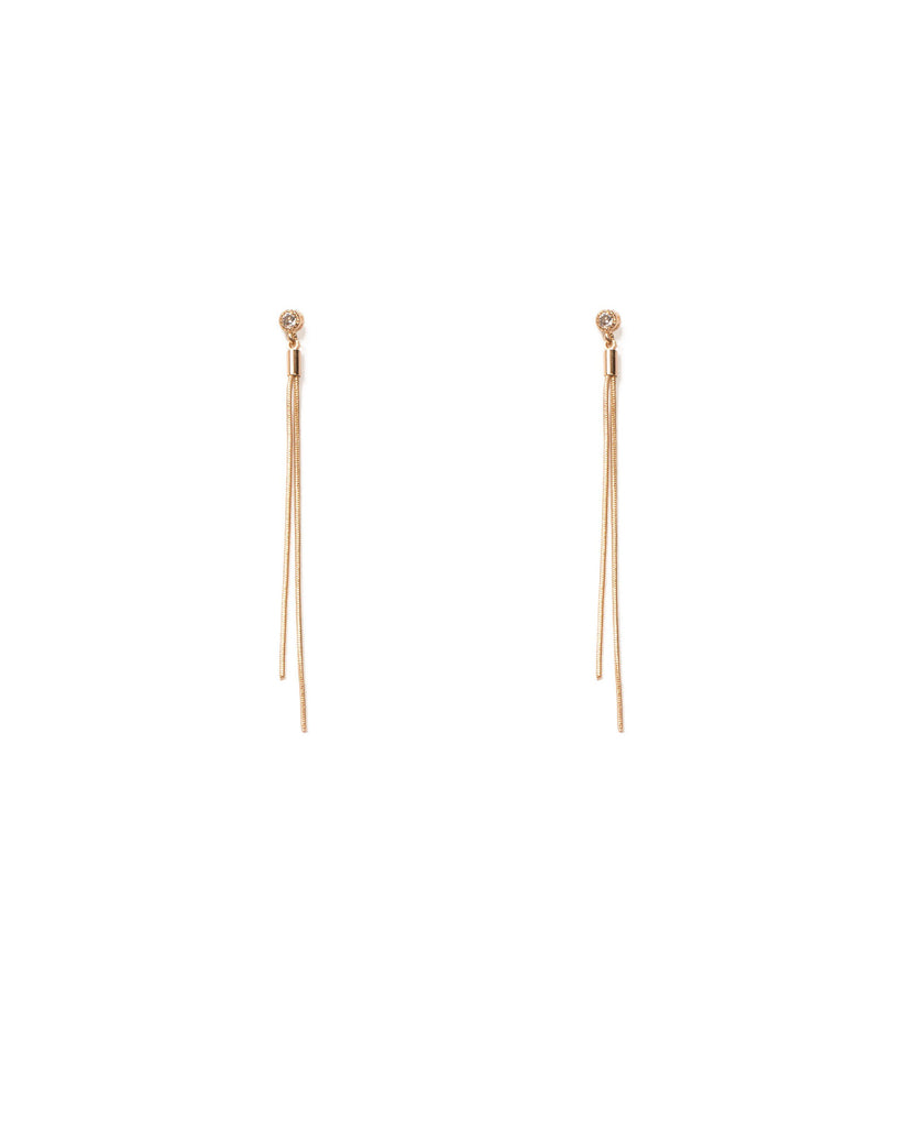 Crystal Gold Tone Fine Chain Tassel Drop Earrings