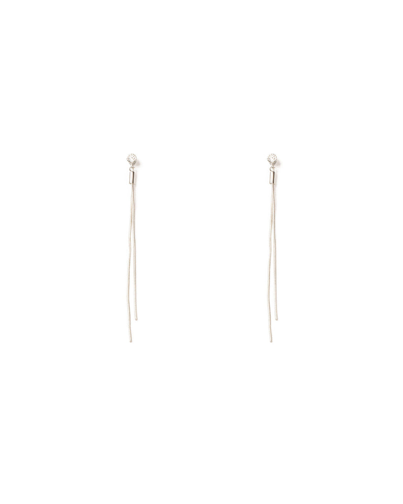 Crystal Silver Tone Fine Chain Tassel Drop Earrings