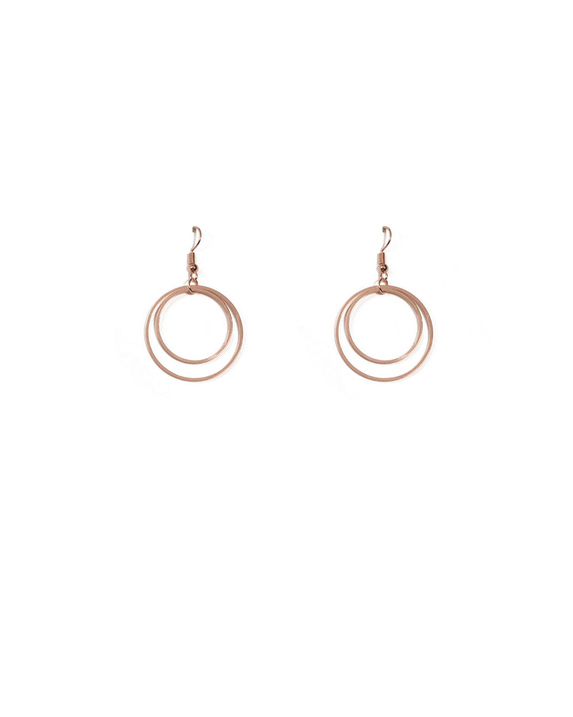 Rose Gold Tone Double Circle Drop Earrings