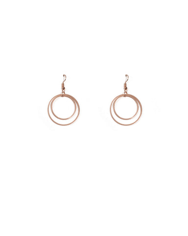 Rose Gold Tone Double Circle Drop Earrings