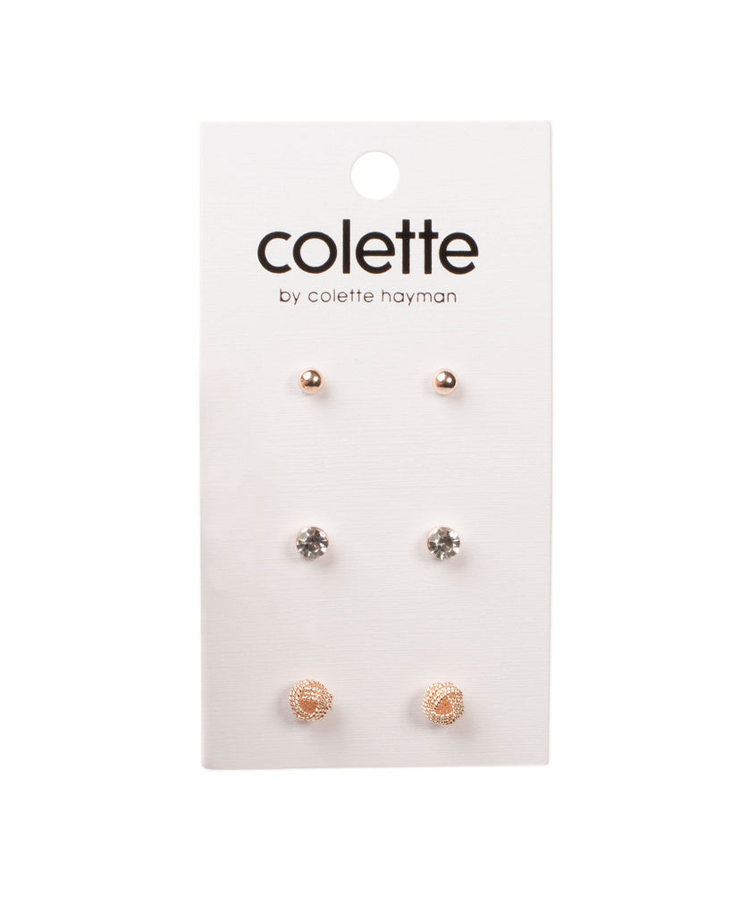 Crystal Rose Gold Tone Mixed Stud Earring Pack