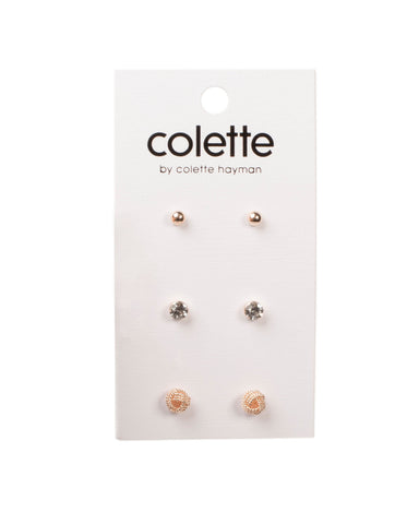 Crystal Rose Gold Tone Mixed Stud Earring Pack