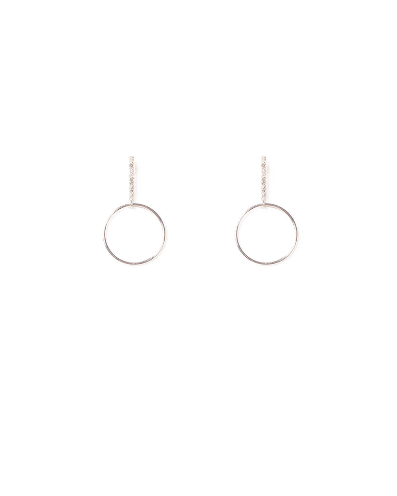 Crystal Silver Tone Pave Bar Drop Circle Earrings