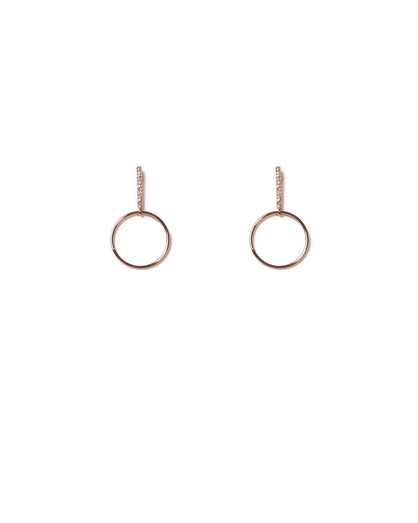 Crystal Rose Gold Tone Pave Bar Drop Circle Earrings