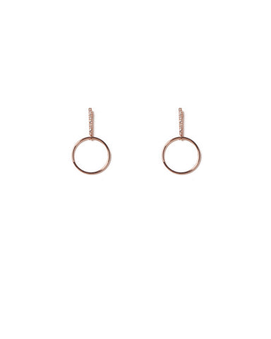 Crystal Rose Gold Tone Pave Bar Drop Circle Earrings