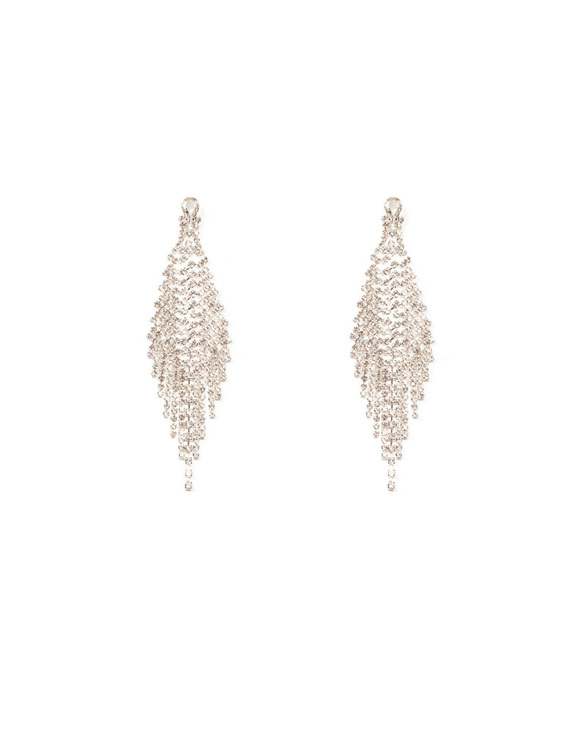Crystal Silver Tone Diamante Encrusted Tassel Drop Earrings