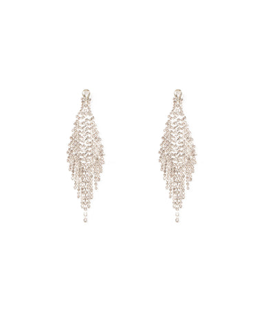 Crystal Silver Tone Diamante Encrusted Tassel Drop Earrings