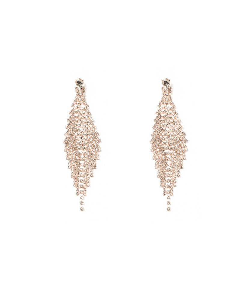Crystal Rose Gold Tone Encrusted Tassel Drop Earrings