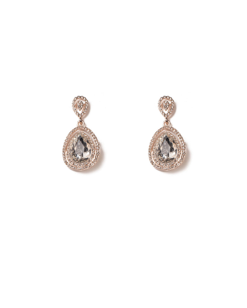Crystal Rose Gold Tone Pave Encrusted Diamante Drop Earrings