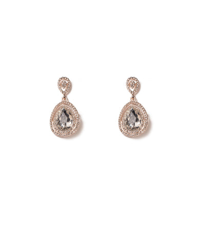 Crystal Rose Gold Tone Pave Encrusted Diamante Drop Earrings