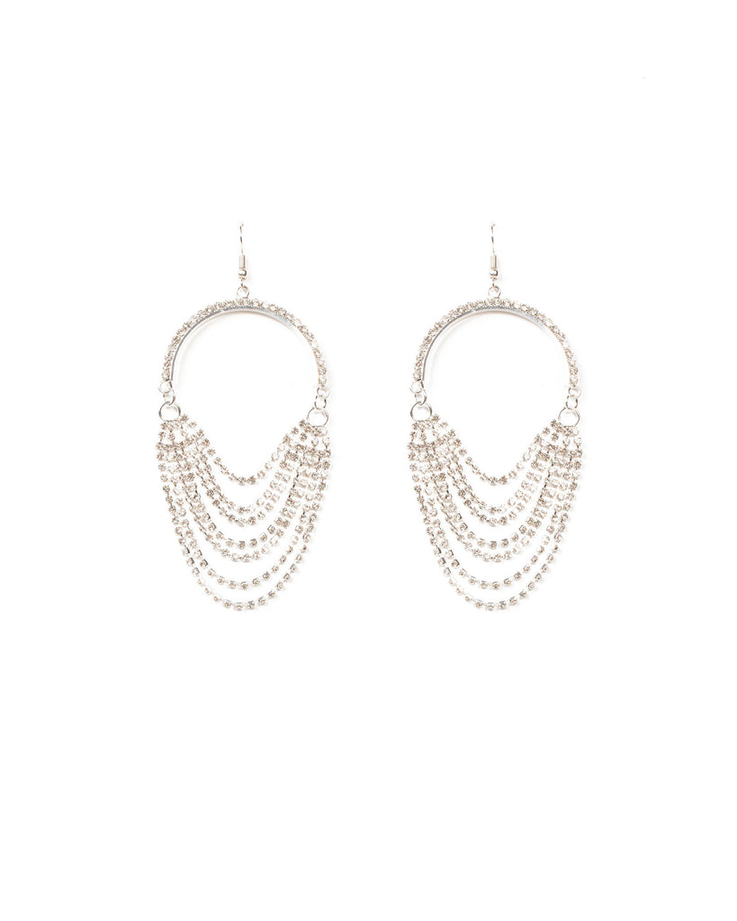 Crystal Silver Tone Oversize Chandelier Drop Earrings