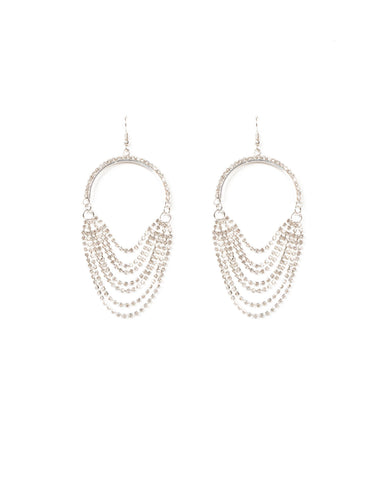 Crystal Silver Tone Oversize Chandelier Drop Earrings