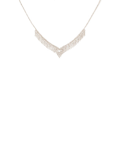 Crystal Silver Tone Diamante Tassel V Necklace