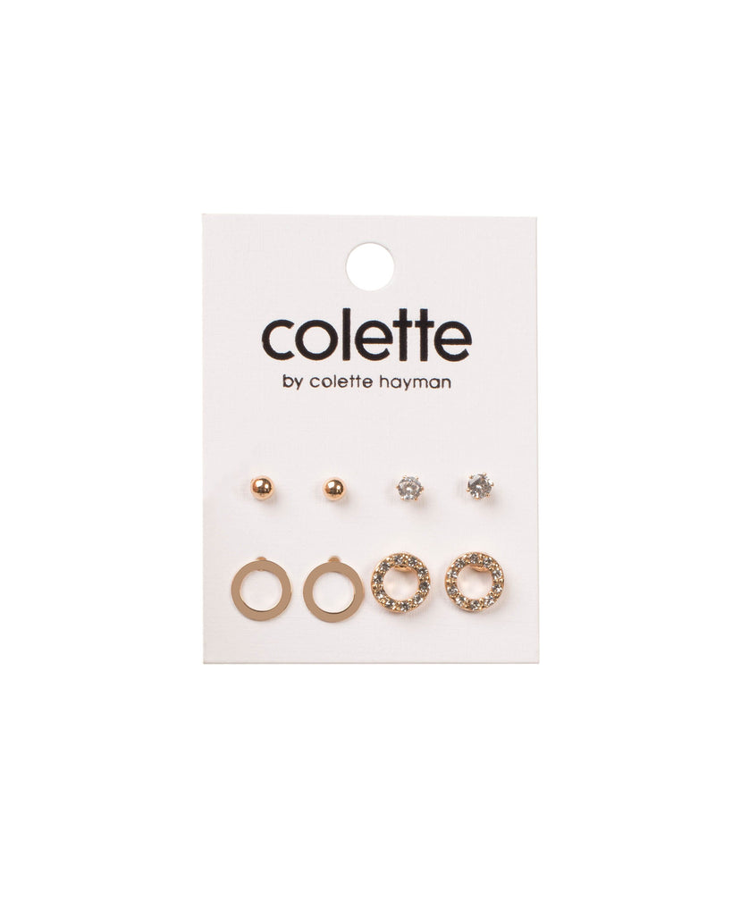 Crystal Gold Tone Mixed Stud Earring Set