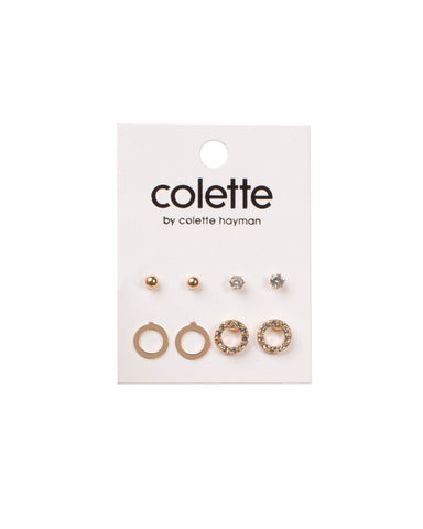 Crystal Gold Tone Mixed Stud Earring Set