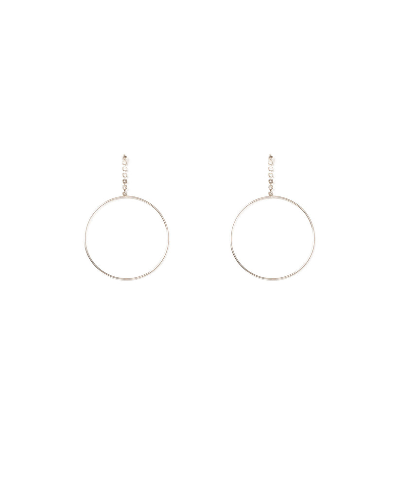 Crystal Silver Tone Diamante Chain Drop Circle Earrings
