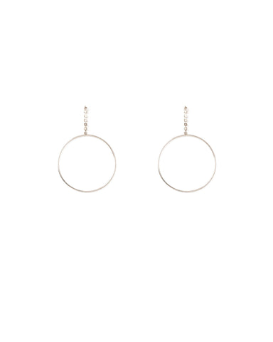 Crystal Silver Tone Diamante Chain Drop Circle Earrings