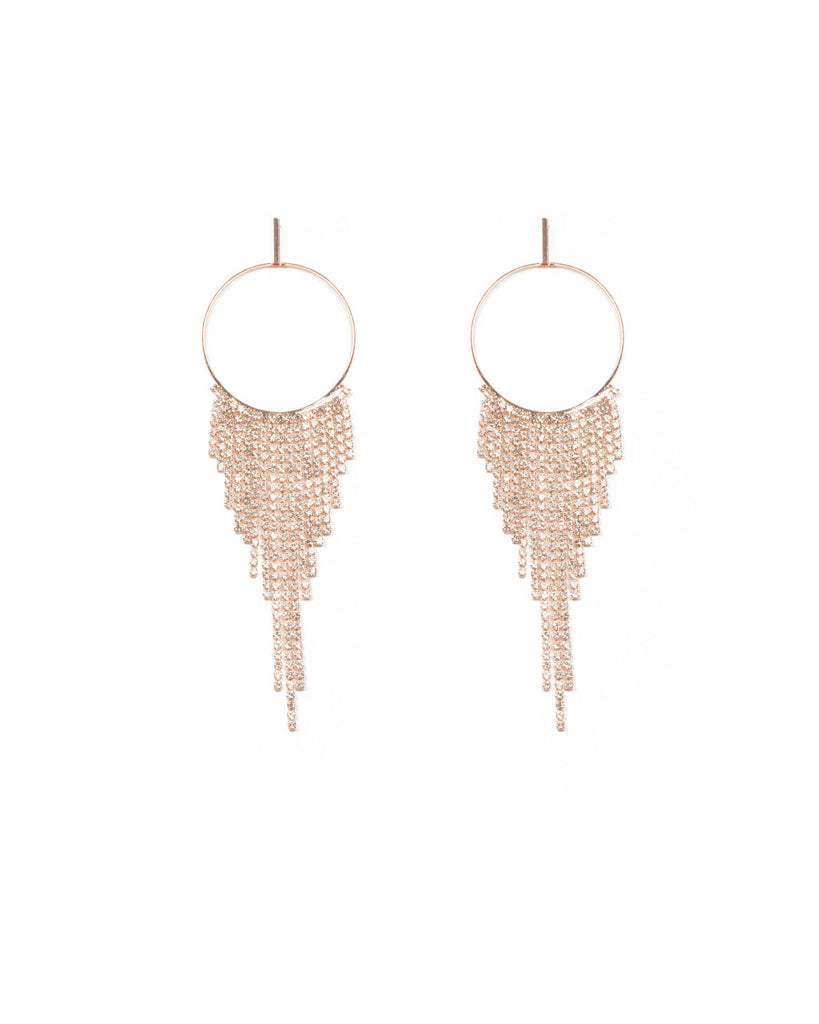 Crystal Rose Gold Tone Diamante Fine Tassel Earrings