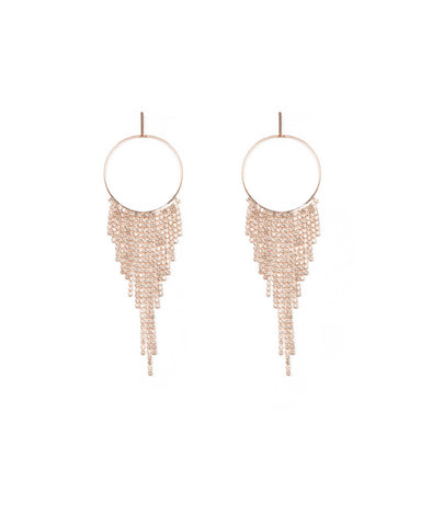 Crystal Rose Gold Tone Diamante Fine Tassel Earrings