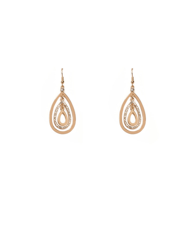 Crystal Gold Tone Pave Multi Metal Teardrop Earrings