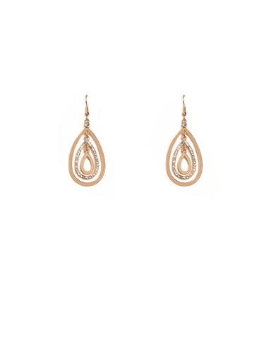 Crystal Gold Tone Pave Multi Metal Teardrop Earrings