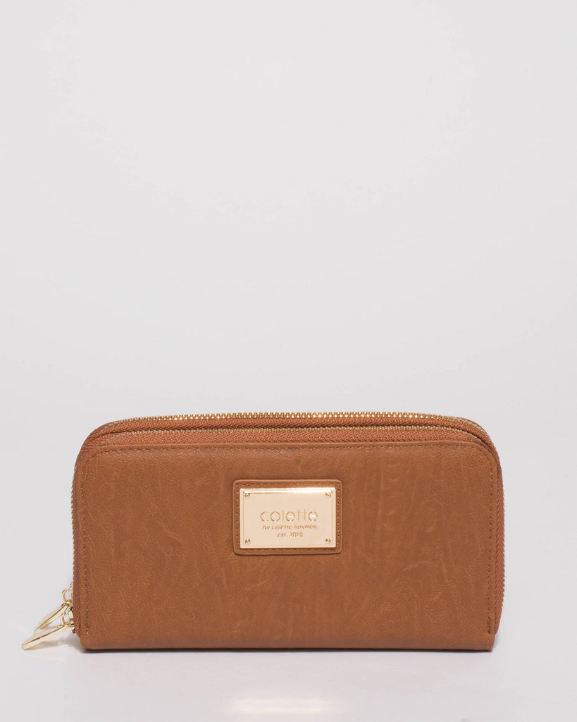Tan Double Zip Around Wallet