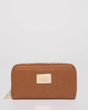 Tan Double Zip Around Wallet