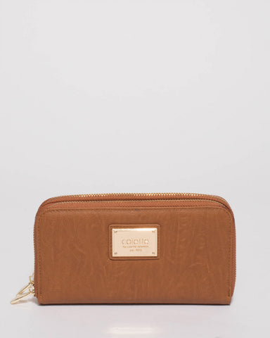 Tan Double Zip Around Wallet