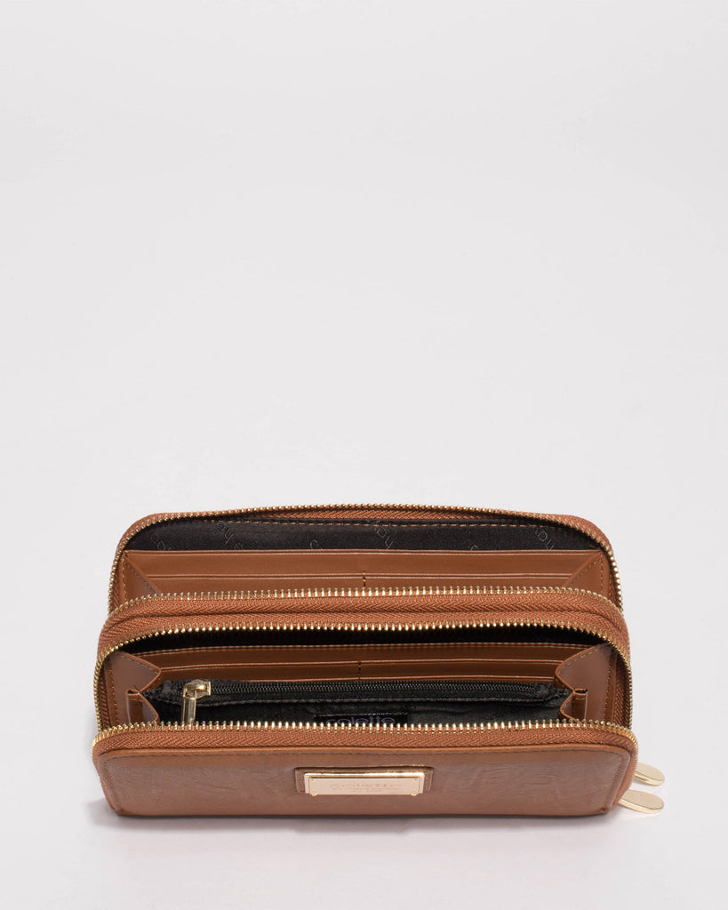 Tan Double Zip Around Wallet