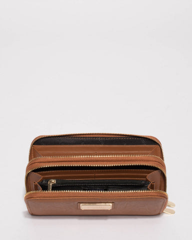 Tan Double Zip Around Wallet