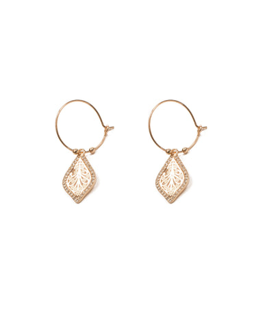 Crystal Gold Tone Mini Hoop With Filigree Pendant Earrings
