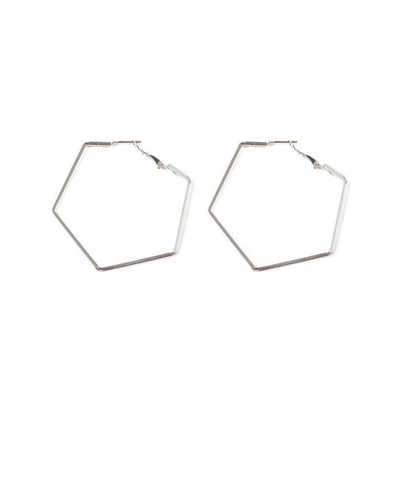 Silver Tone Metal Hexagon Hoop Earrings